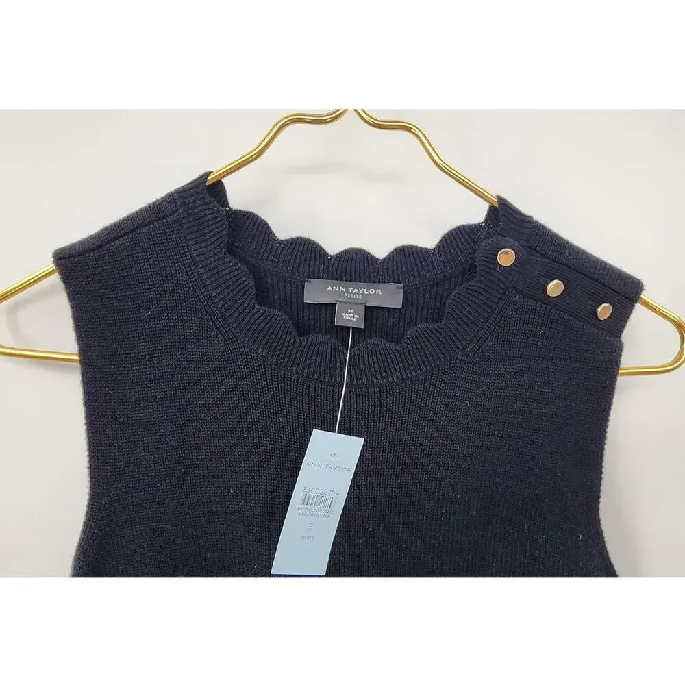New NWT Ann‎ Taylor Petite Black Sleeveless Sweater Shirt Top Size Small Petite - Picture 4 of 8